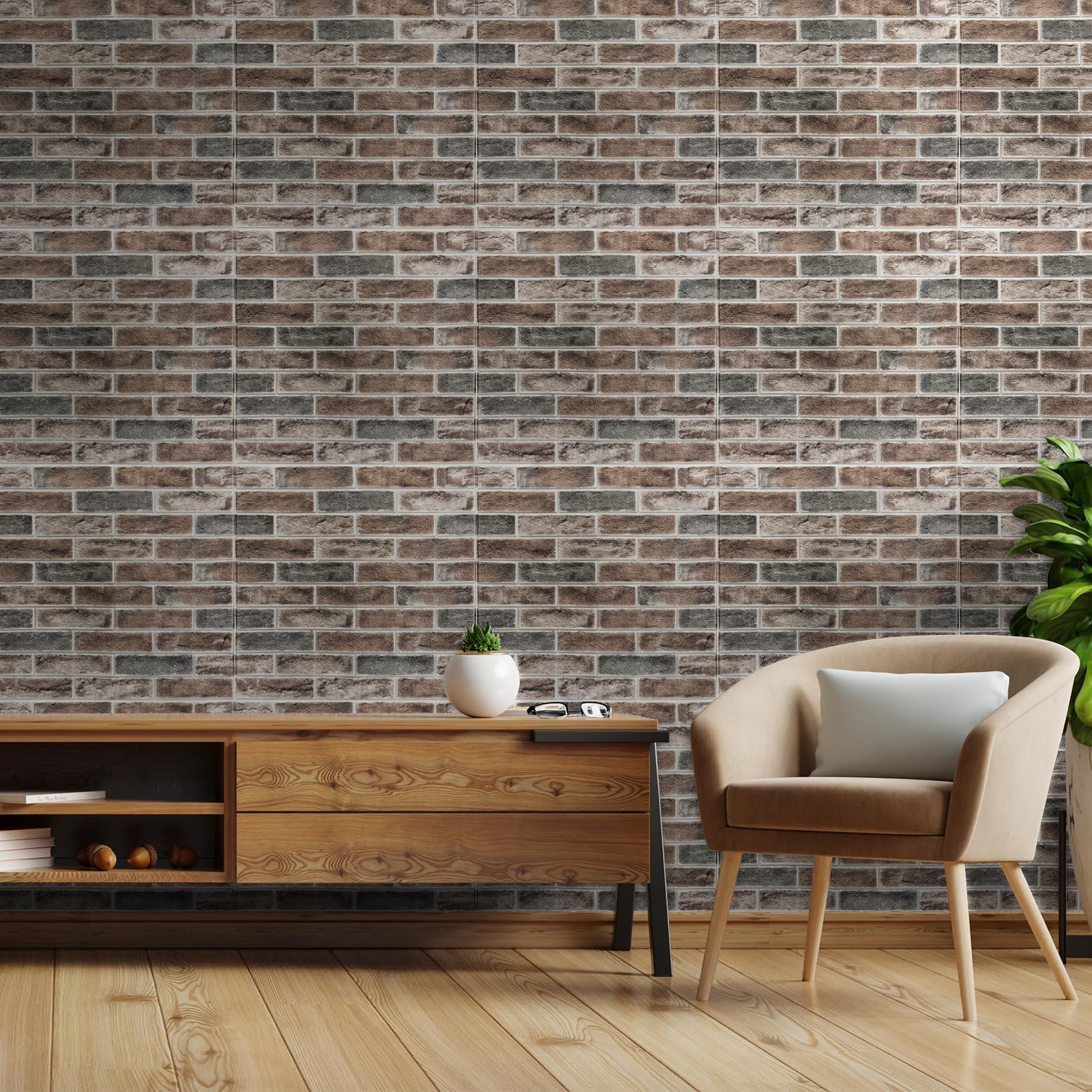 Art3d 10Pcs Large Size 52.5 Sq.FT 3D Self-Adhesive Foam Brick Wall Panels, Gray Brown(10 Pack)