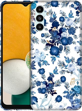 GlamCase for Samsung Galaxy A13 5G, Samsung A13 5G Case - Blue Floral Printed Cute Slim Fit Hard Plastic Protective Designer Back Phone Case/Cover for Samsung A13 5G