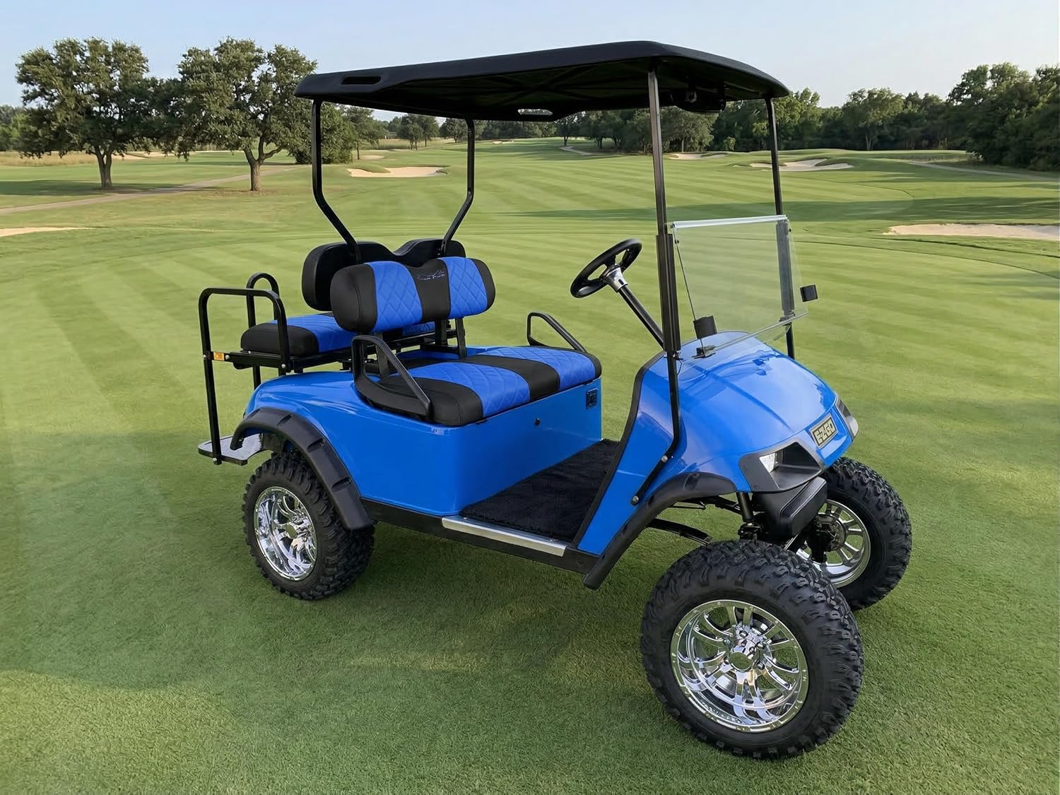 Golf Cart Seat Covers for EZGO TXT and RXV Golf Carts.Breathable and Washable Sandwich Mesh Air Spacer.Renew Your Golf Cart. (Blue/Black)