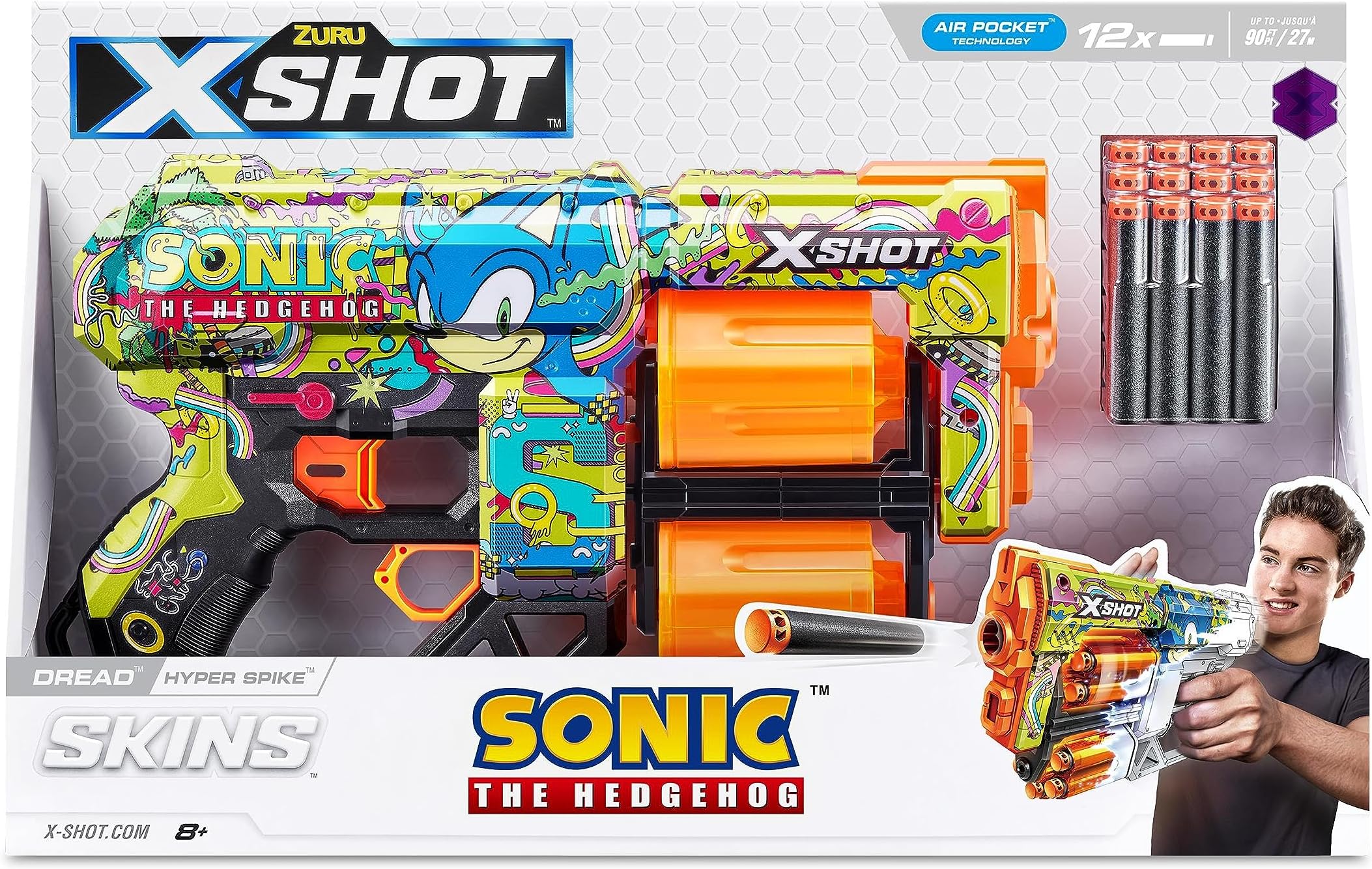 Skins Dread Sonic Bulk Hyper Strike, Easy Reload, Fire Distances Upto 27m/90ft, Air Pocket Dart Technology, Toy Foam Dart Blaster for Kids, Auto Rotating Barrel, Outdoor Action Gun Games -36583A