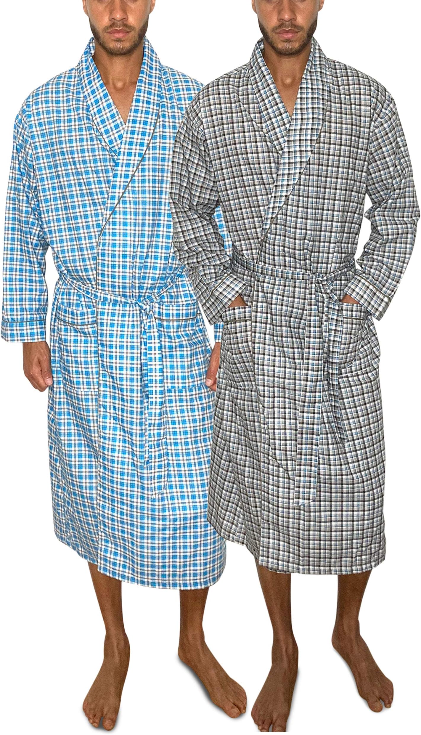 AMERICAN HEAVENMens 2-Pack Lightweight Sleep/Lounge Long Bath Robe -Premium Cotton Blend