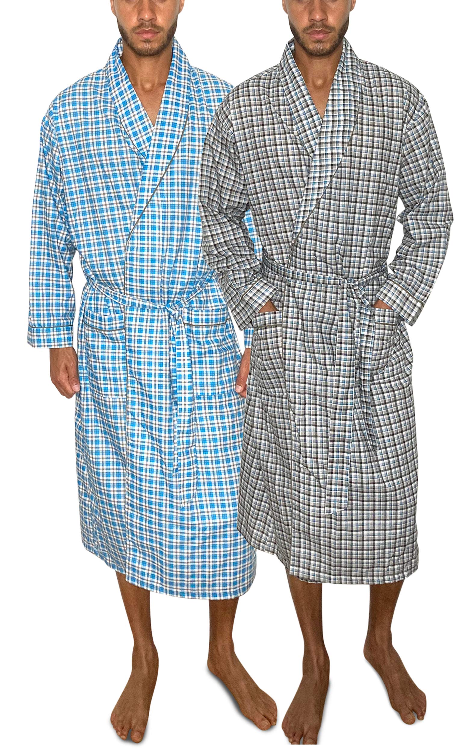 AMERICAN HEAVENMens 2-Pack Lightweight Sleep/Lounge Long Bath Robe -Premium Cotton Blend