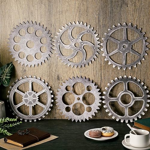 Miniatura 2 de 6 piezas de decoración de pared Steampunk de madera, rueda de engranajes steampunk, decoración industrial de pared de 10 pulgadas, combinación de