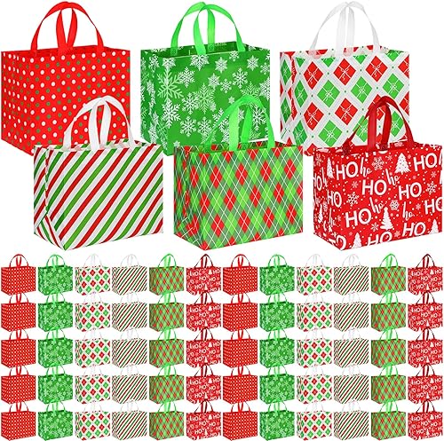 Talltalk 120 bolsas de regalo de Navidad, bolsas de mano a granel de Navidad no tejidas con asa, 12.8 x 9.8 x 6.7 pulgadas (lunares)