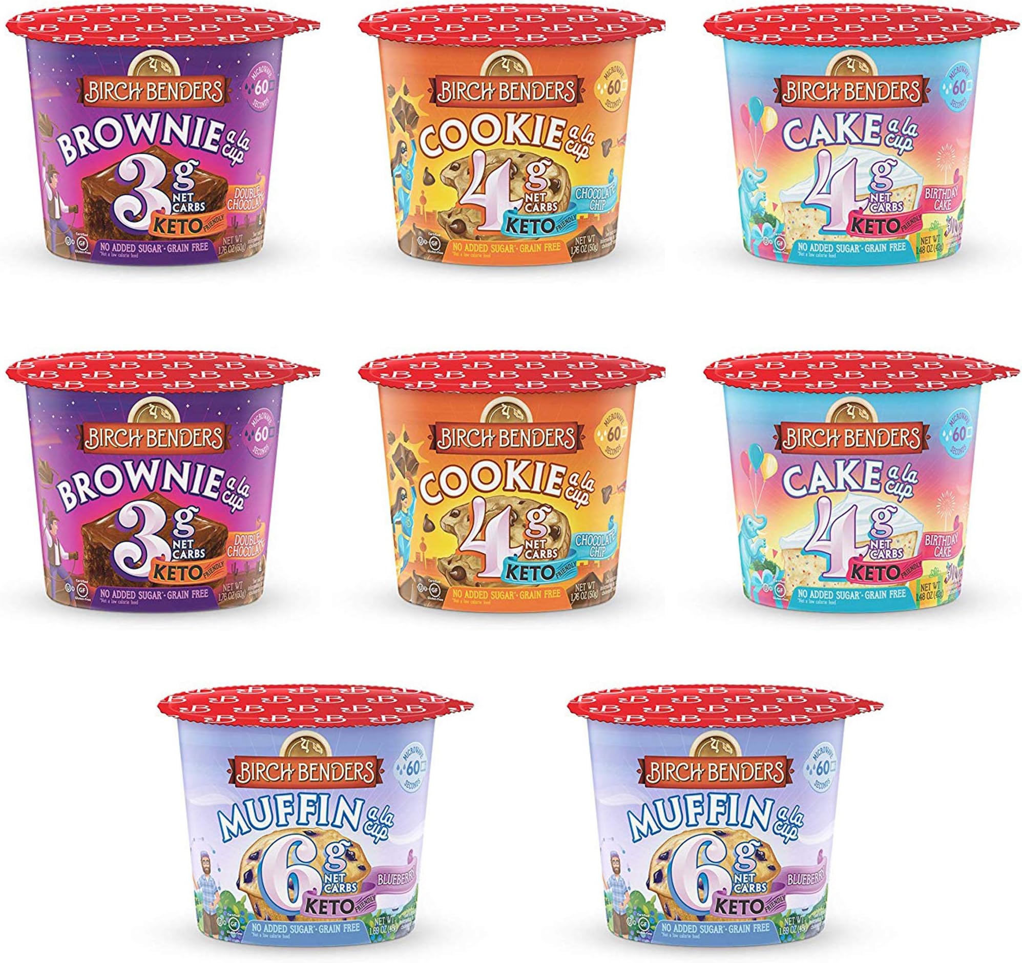 Birch Benders A La Cups, Gluten Free, Keto Friendly, Low Carb, Just Add Water, Single Serve Cups, Variety Pack of 8