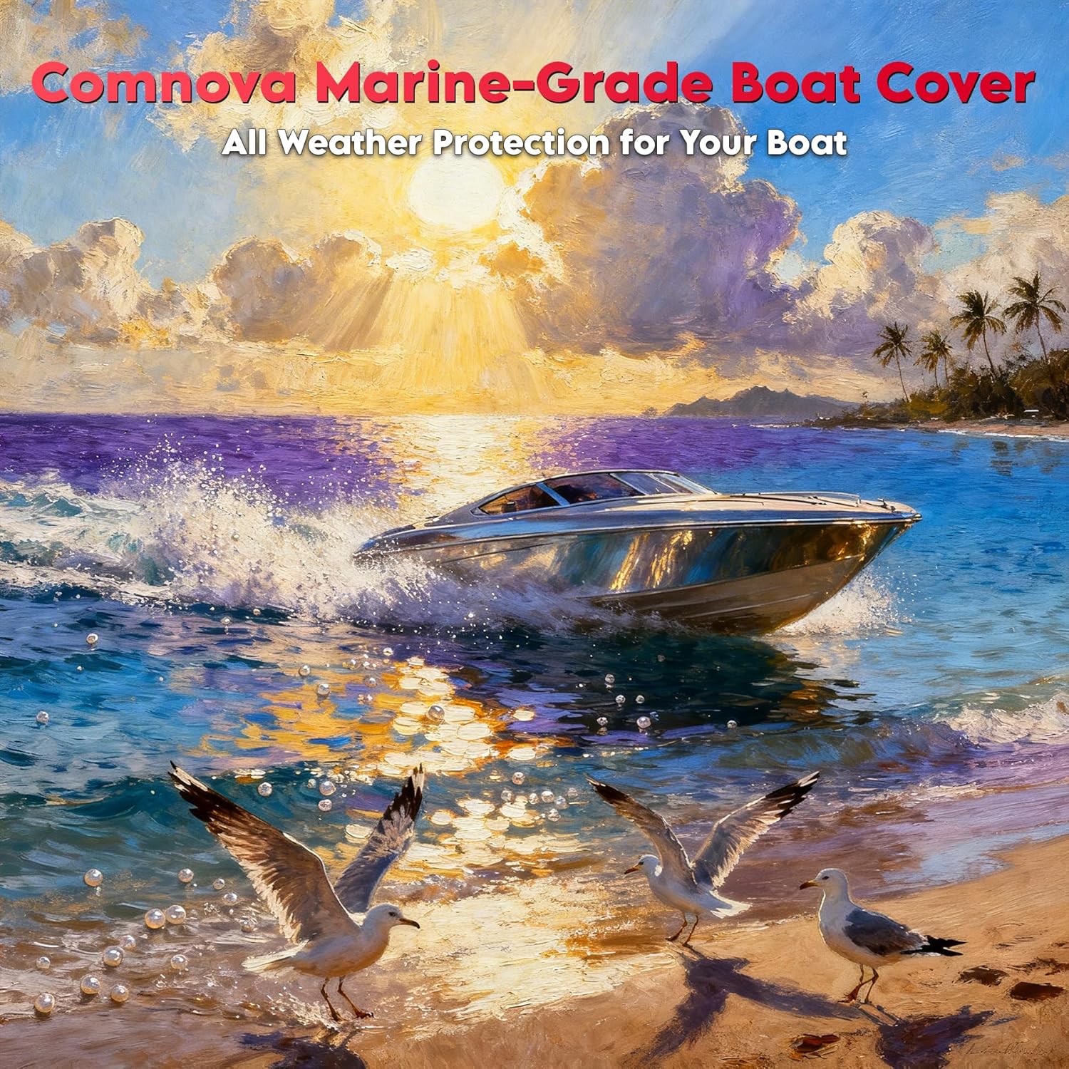 Comnova Boat Cover 16-18.5 FT - Marine Grade Trailerable Boat Cover Heavy Duty & Waterproof - Fit 16 to 18.5ft V-Hull, Tri-Hull, Fishing Boats, Runabout, Bowrider, Fish & Ski and Pro-Style Bass Boats