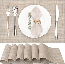 Myir JUN Set of 6 Woven Washable Placemats for Kitchen or Dining Table Heat Resistant Non-Slip Vinyl (30 x 43.5 cm) (Yellow Beige)