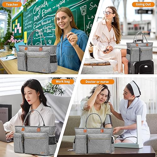 Miniatura 6 de Bolsa de mano para laptop, tamaño mediano, bolsa de mensajero para computadora con funda acolchada para portátil de 15.6 pulgadas