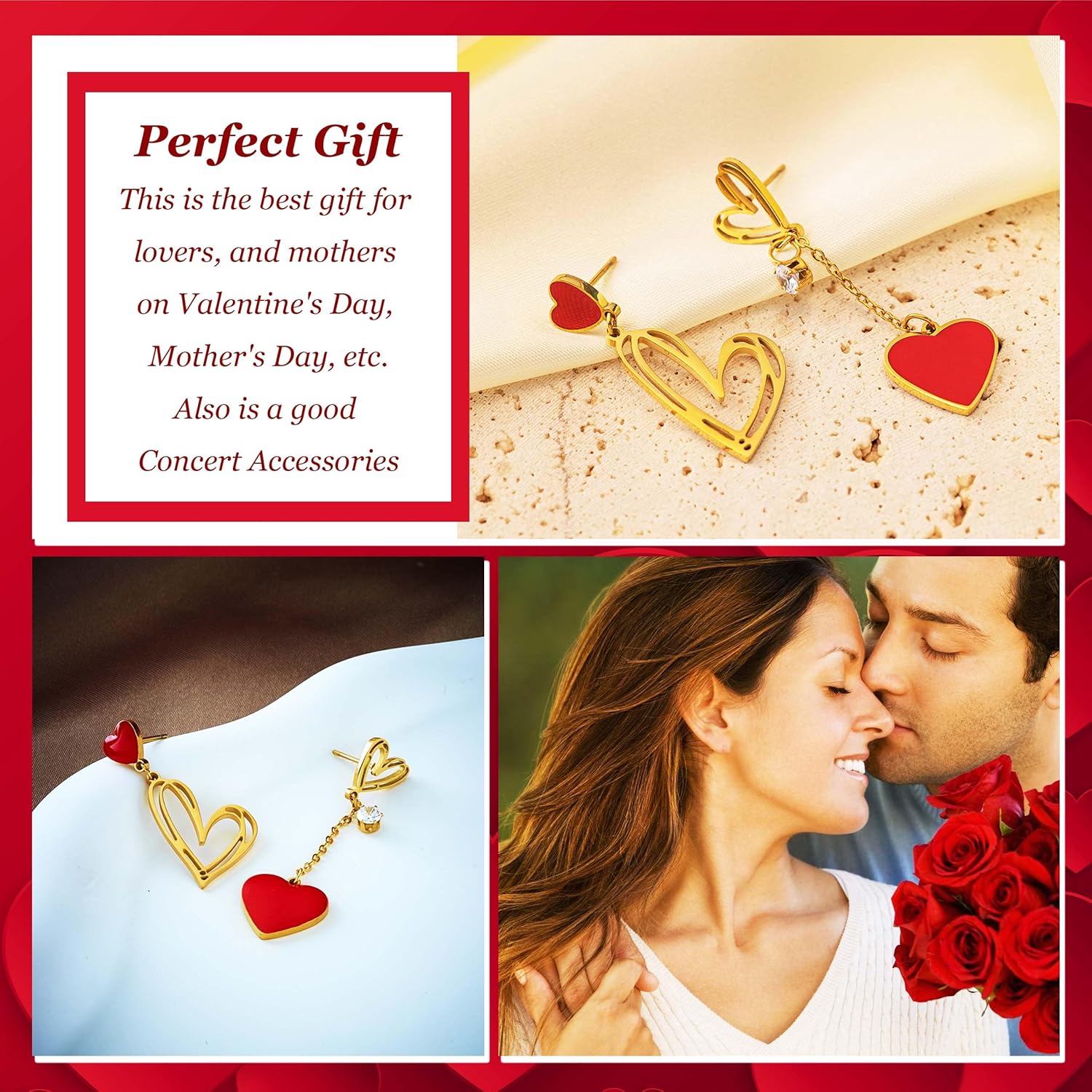 Valentines Day Gifts For Her Rhinestone Red Heart Earrings Drop Dangle Earrings Trendy Jewelry 2026 - Image 3