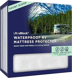 UltraBlock Waterproof Mattress Protector (RV Short Queen) â€“ Breathable, Machine Washable, Vinyl Free, Noiseless Mattress Cover, Fitted Style with Deep Pockets (12-15