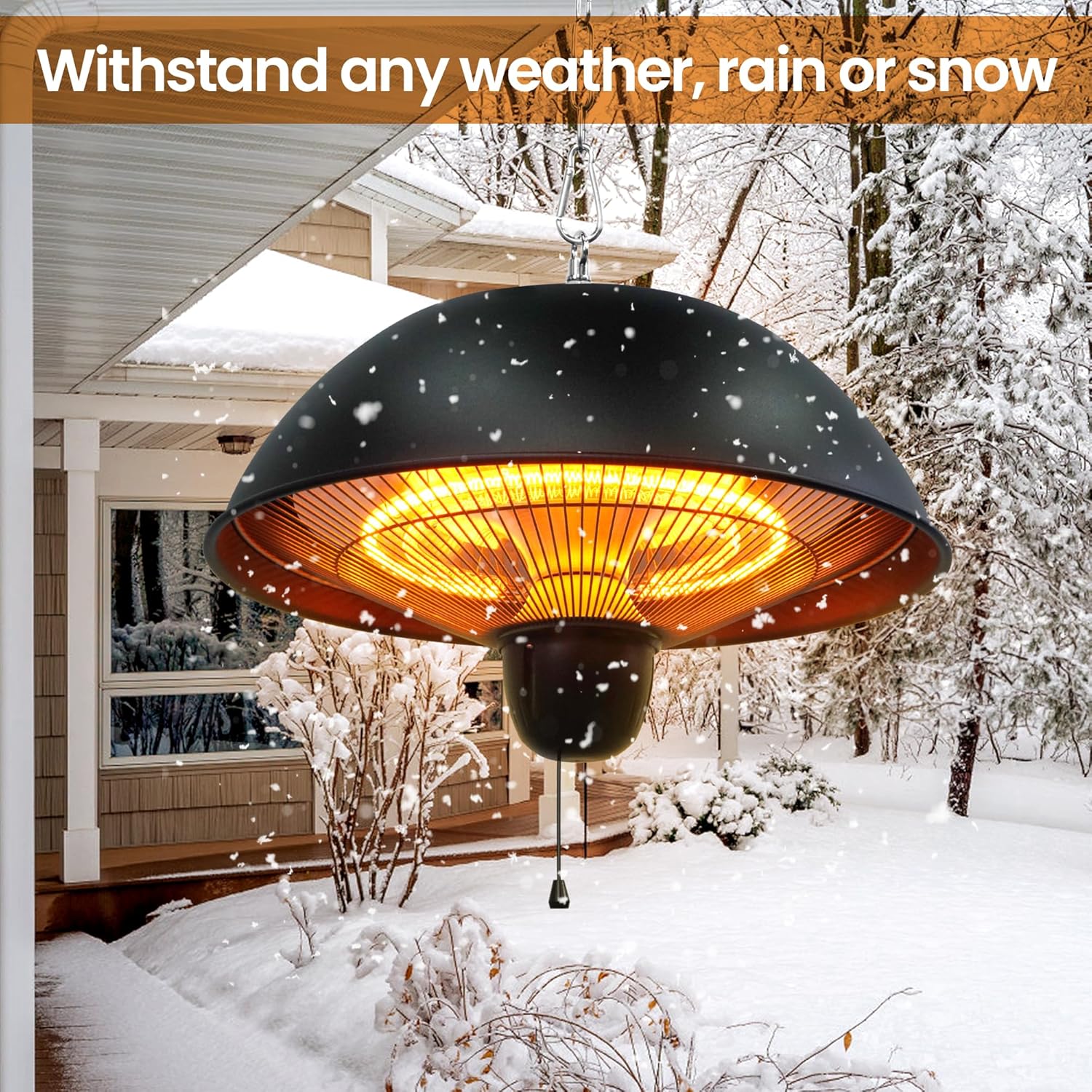 Hanging Patio Heater, Outdoor/Indoor Electric Infrared, Ceiling Heater with 3 Adjustable Modes 600W/900W/1500W.