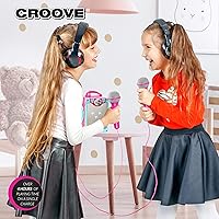 Vista 2 de Croove Rechargeable Karaoke Machine for Kids, Pink Portable Karaoke Set, Gift for Girl Speaker & 2 Microphones with Lyrics Display