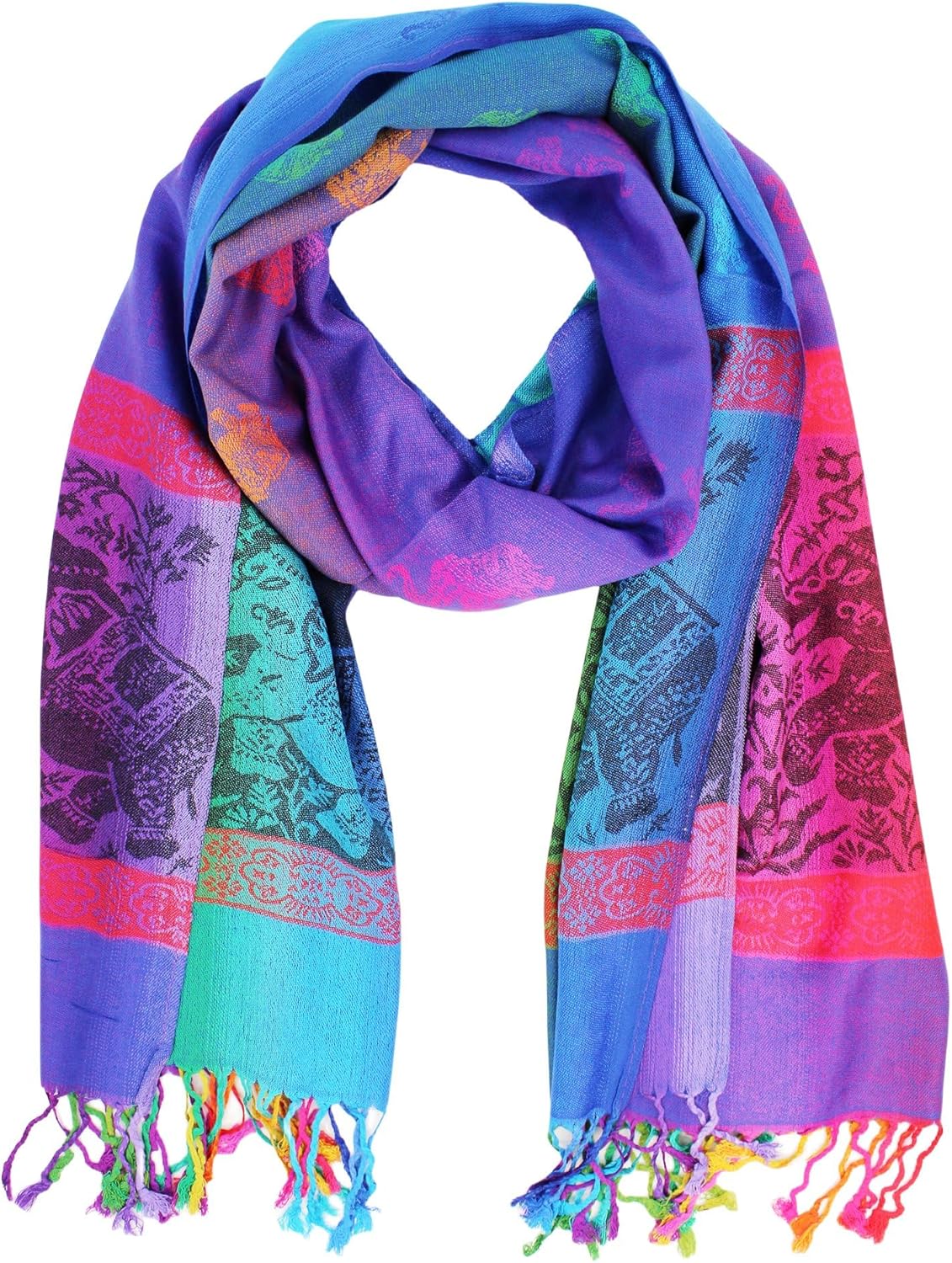 PASKMLNA Double Side Multi Colors Silky Tropical Colorful Exotic Pashmina Wrap Shawl Scarf Rave