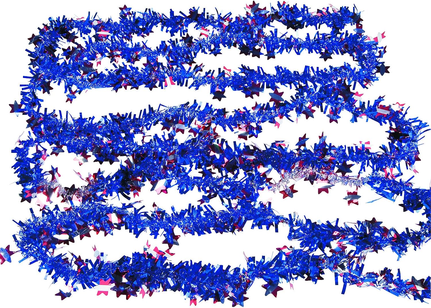 Patriotic Red, White and Blue Tinsel Garland for 4th of July or Memorial Day Decorations - 24 feet - Party Supplies and Decor