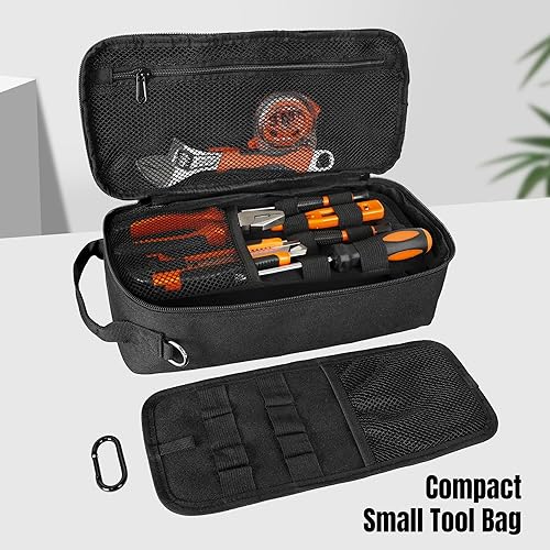 Miniatura 4 de Bolsa de herramientas pequeña portátil, bolsa de herramientas resistente con correa para el hombro y clip de anillo en D, bolsa de mano duradera e