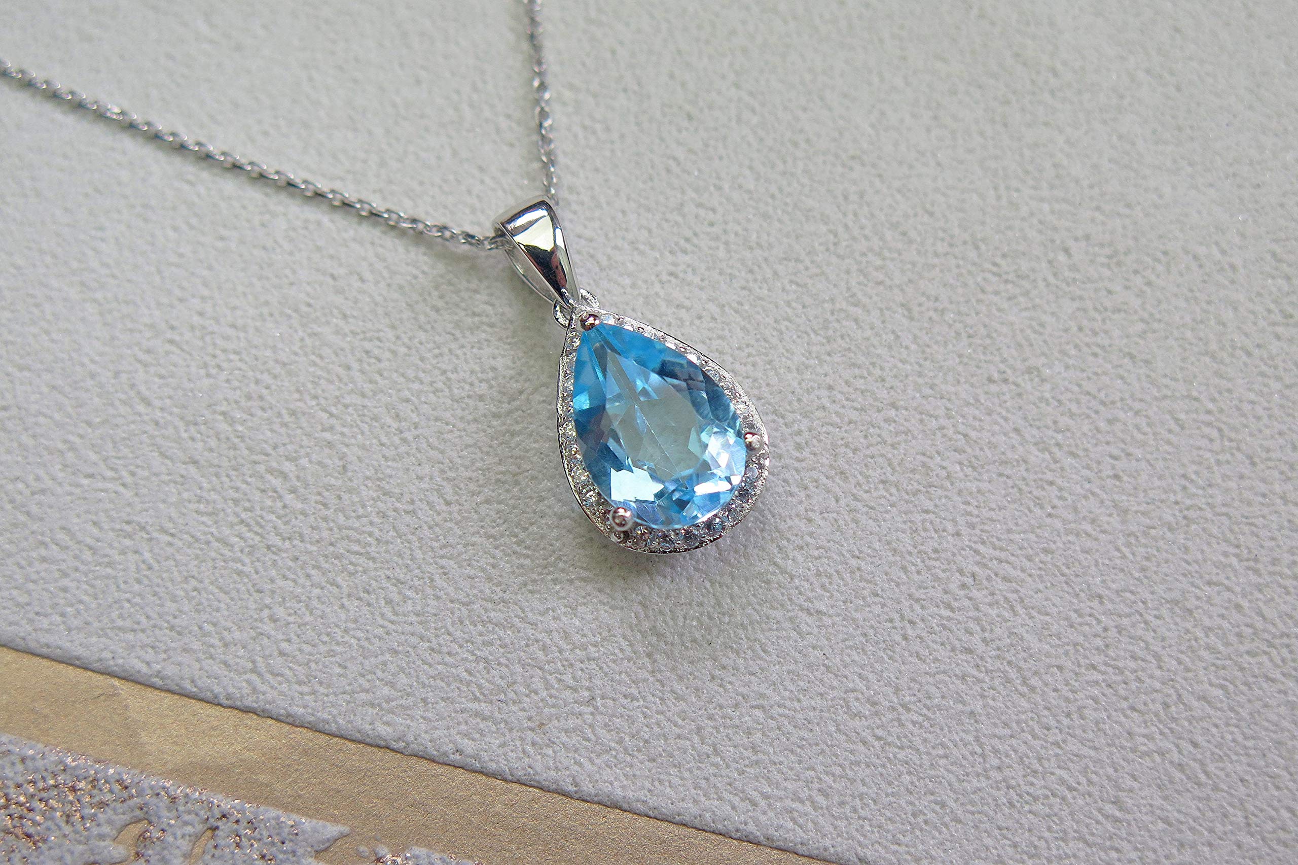 Collana con ciondolo a goccia in vero argento Sterling 925 con topazio