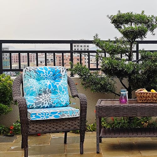 Miniatura 8 de Juego de cojín para asiento y respaldo para silla de exterior, juego de cojines de asiento profundo de 22 x 22 pulgadas, cojín de exterior para
