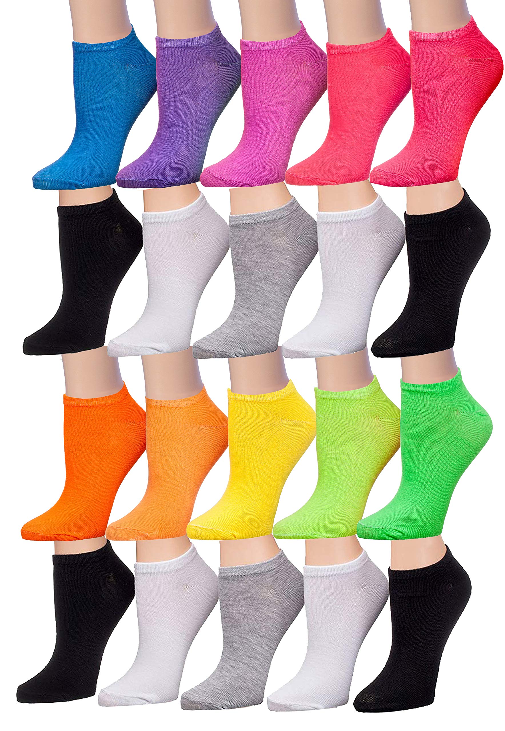 Tipi Toe Women’s 20 Pack Colorful Low Cut Socks – Lightweight, Breathable Design for All-Day Comfort Sizes 9-11/10-13