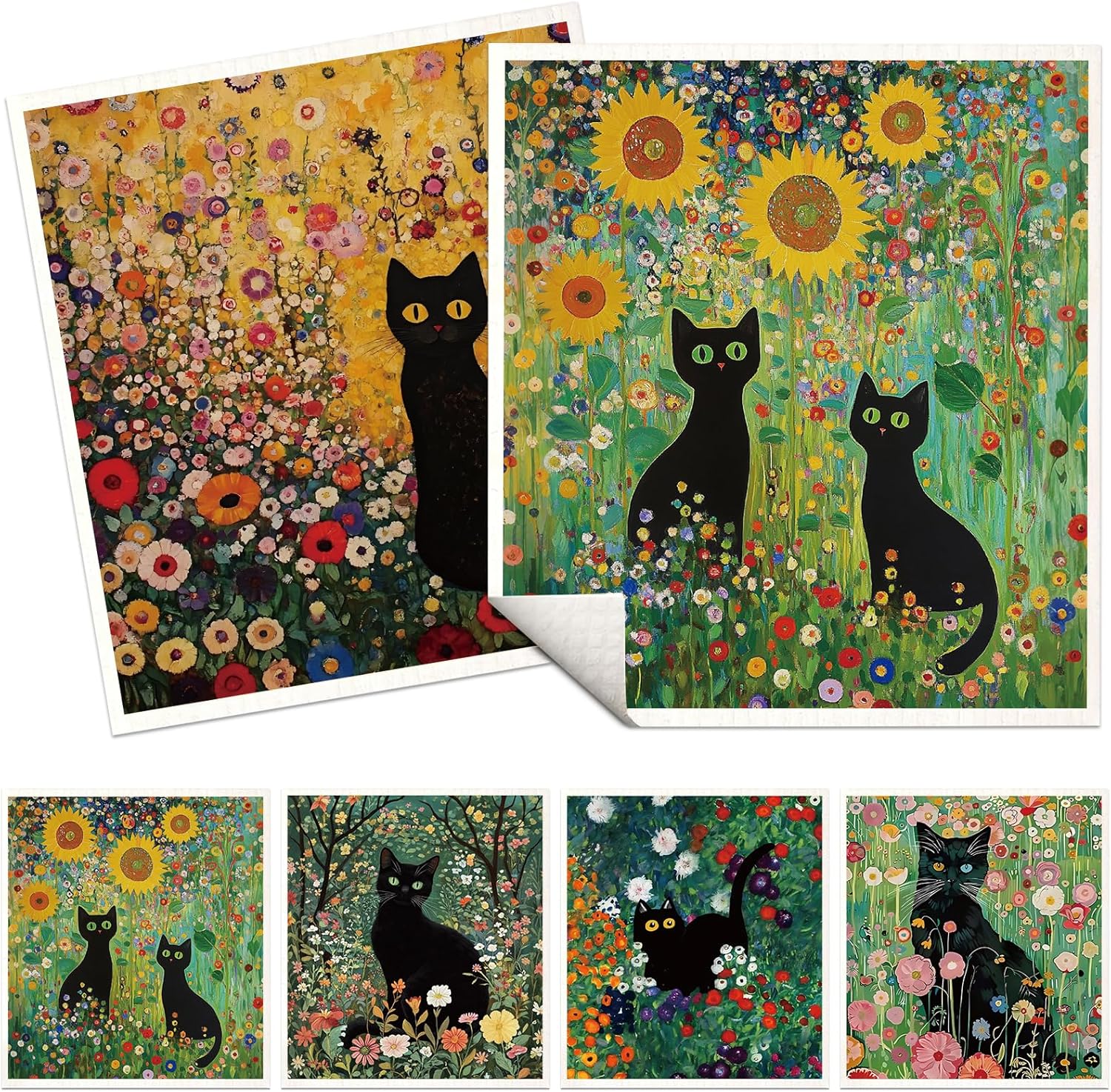 Black Cat Swedish Dishcloths for Kitchen, 6 Pack Reusable Dish Cloths for Washing Dishes, Absorbent Swedish Dish Towels for Home Kitchen Cleaning Fast Drying Washable Dishes Cloths