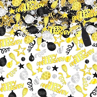 Skylety 3000 Pieces Happy Anniversary Confetti Party Decoration Scatter Confetti Metallic Foil Table Decorations for Anniversary Party DIY Arts Crafting Supplies(Gold, Silver, Black)