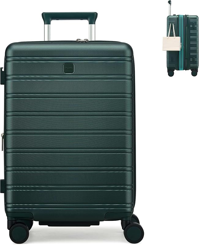 24 Inch Expandable Hardside Checked Luggage with Dual 360° Spinner Wheels, Medium Travel Suitcase with TSA Lock, Airline-Approved, Lightweight Durable PC Shell for Travel, Blackish Green