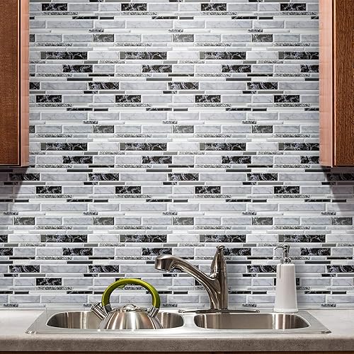 Miniatura 3 de Azulejo inteligente (LNG cerámica blanca, paquete de 10 unidades) para pisos, cocina, baño, autocaravana, detalles de pared, vinilo adhesivo,