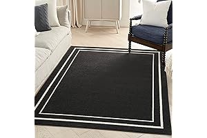 Nourison Essentials Solid Bordered Indoor/Outdoor Black Ivory 5' x 7' Area Rug