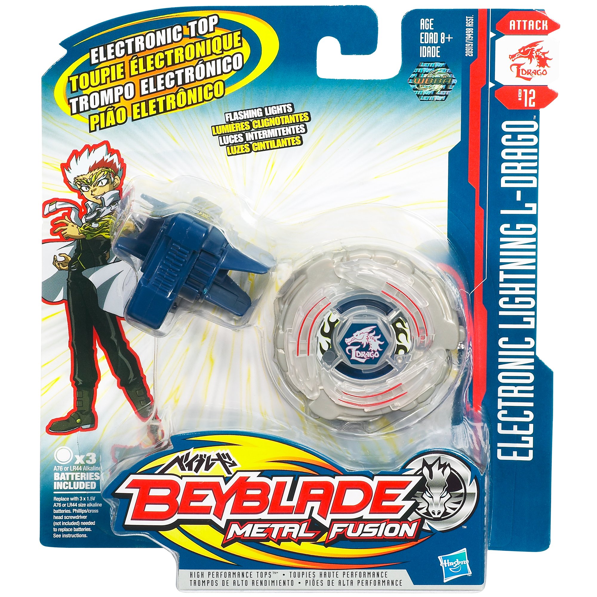 Beyblade Hasbro Metal Fusion Peonzas Electrónicas L-Drago - Peonza electrónica con Lanzador, Color Gris y Azul