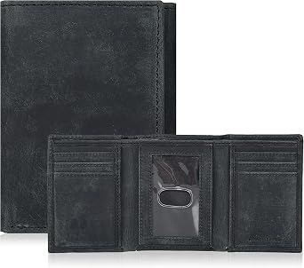 Tri fold Leather Wallet for Men with RFID | Slim Wallets for Men with 1 ID and 6 Credit card slots | Front Pocket Minimalist