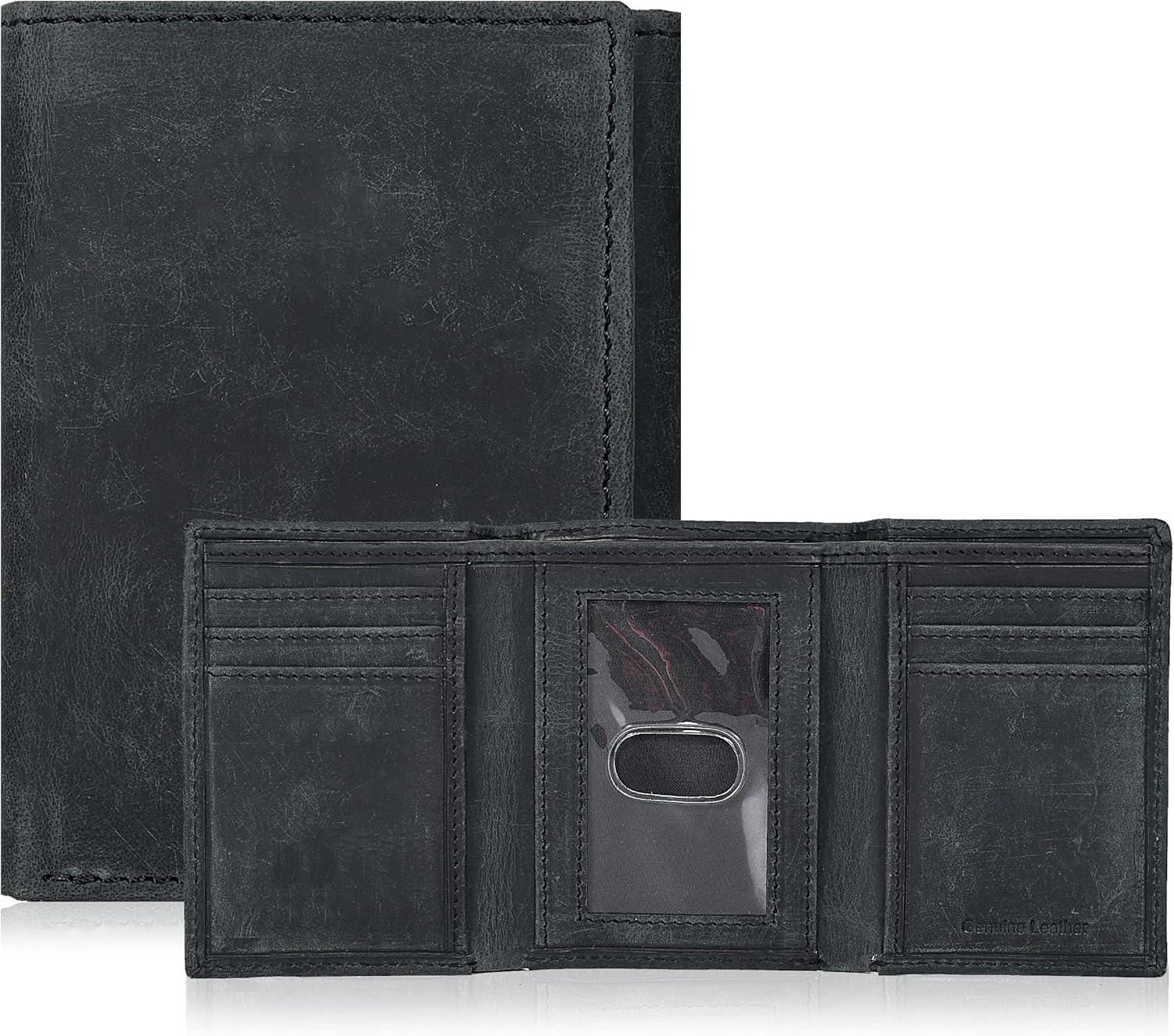 Real Leather Trifold Wallet For Men - Slim Ultra Thin Tri Fold Front Pocket Minimalist Credit Card Holder ID Window Gift Men