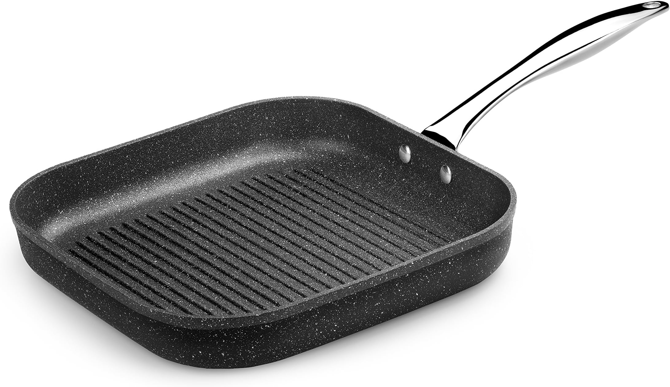 MonixMineral - Square Grill with Stripes 28 x 28 cm Forged Aluminium with Non-Stick, Type Stone, PFOA-free, Suitable induction