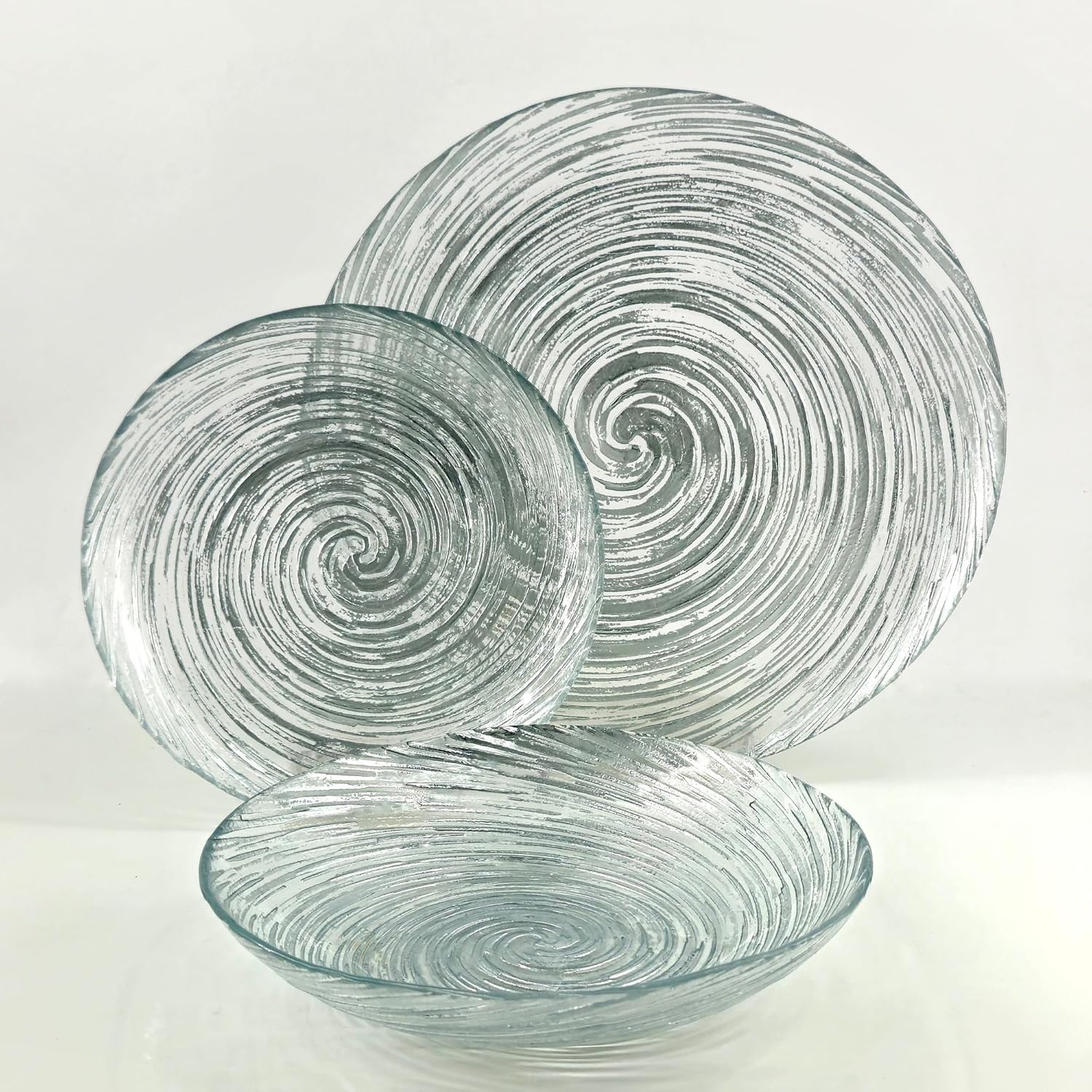 Red Pomegranate Volute Glass Dinnerware Set, Set of 12 pcs, Silver