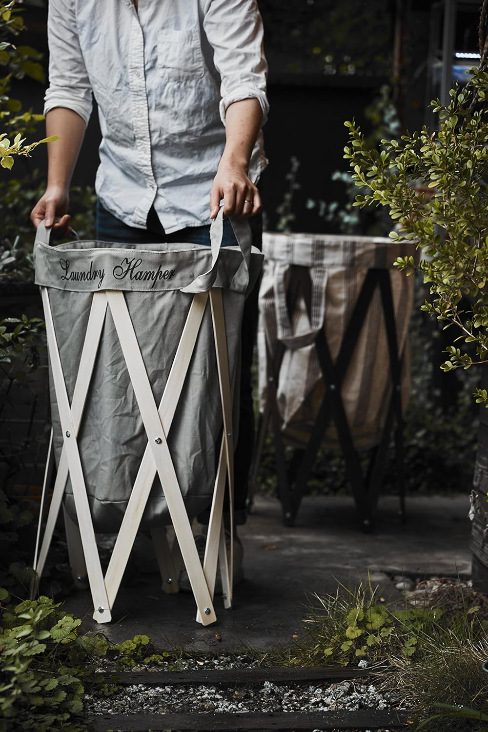 折りたたみ式 洗濯かご ランドリー ハンパー グレー/ナチュラル EF-LH01GYNA