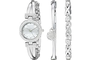 Elegant Crystal Accented Bangle Watch and Bracelet Set for Women