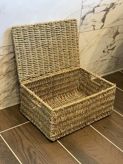 Large Rustic Wicker Golden Brown Storage Basket Trunk Handmade Wicker Chest With Lid And Handles