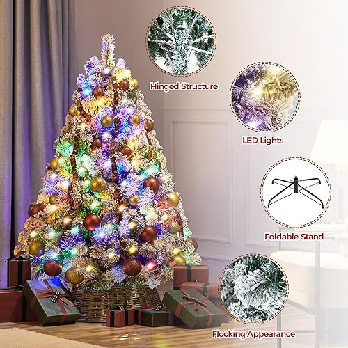 Vista 40 de Yaheetech 7.5ft Pre-lit Spruce Artificial Christmas Tree Snow Flocked Hinges Tree with 550 Multicolor LED Lights & 1284 Branch Tips & Metal Stand