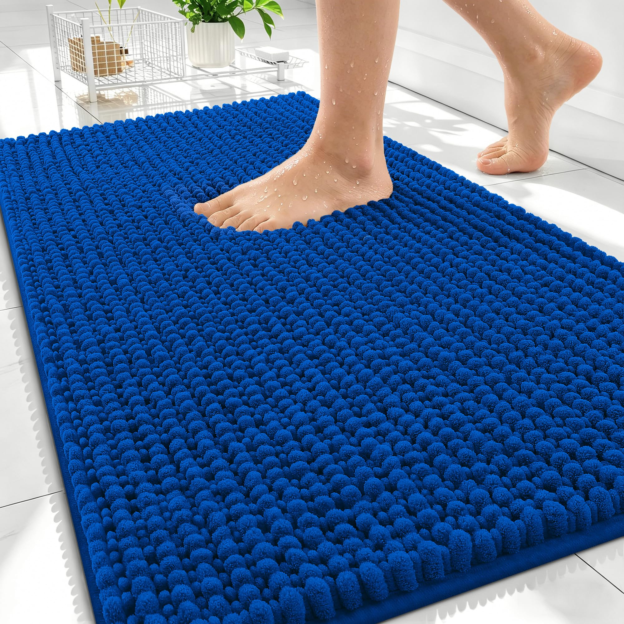 OLANLY Thick Chenille Absorbent Bathroom Rugs Mat 30x20, Royal Blue