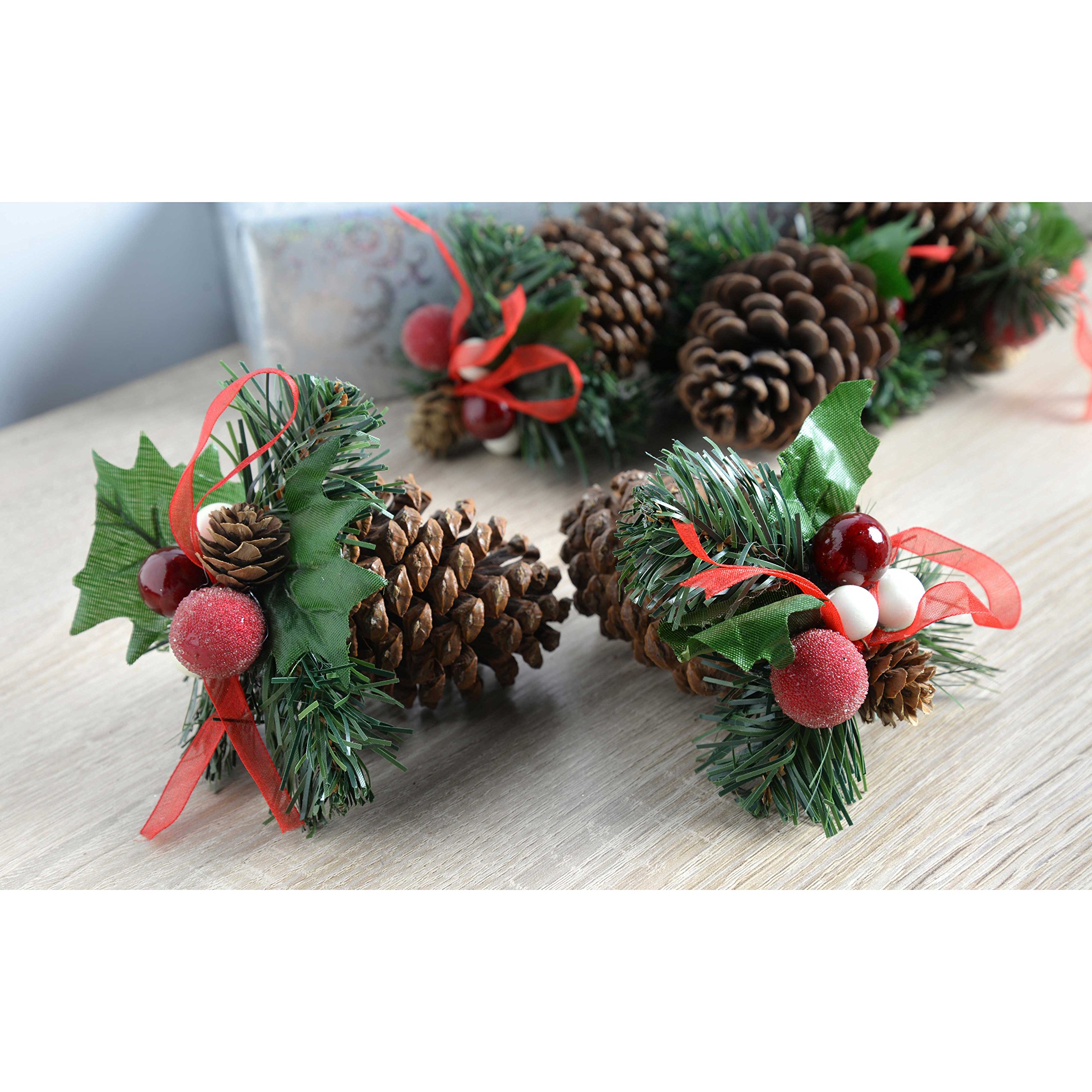 WeRChristmas Decorated Pine Cone Christmas Decoration - Cream/Gold, Pack of 5, 9 x 6 x 6 cm - Image 2