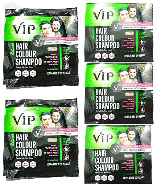 Buy VIP Hair Color Shampoo 20ml Black (Pack of 5)+ 1 Meera Herbal