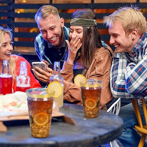 Miniatura 6 de YOUTHSHIP 100 vasos de plástico desechables de 16 onzas con borde dorado, elegantes tazas de boda, tazas de fiesta de cumpleaños, tazas de baby