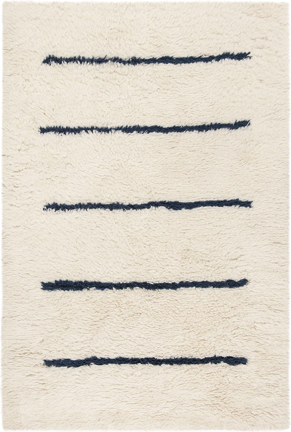 SAFAVIEH Kenya Collection Accent Rug - 4' x 6', Ivory & Navy, Hand-Knotted Stripe New Zealand Wool, Ideal for High Traffic Areas in Entryway, Living Room, Bedroom (KNY750N)