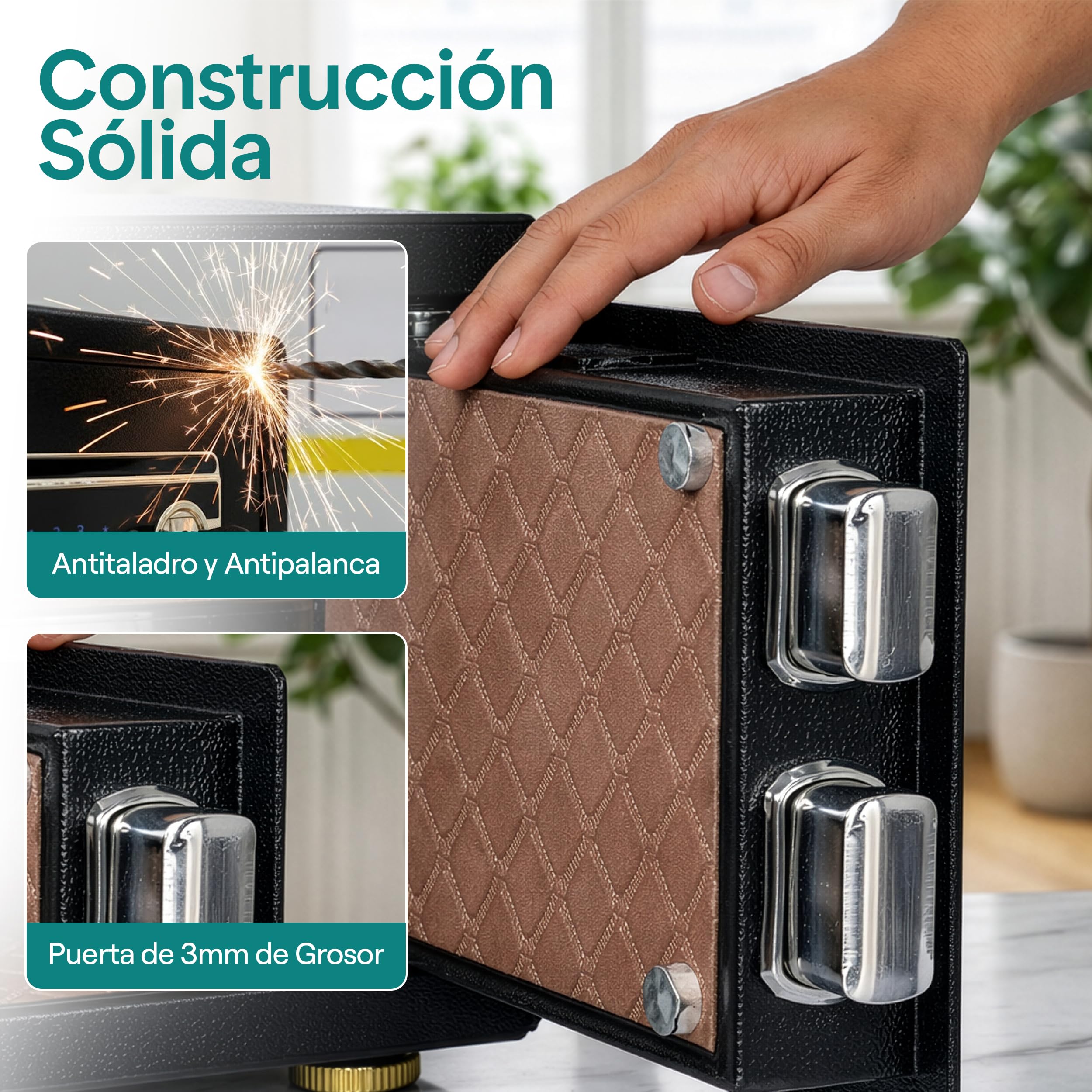 SereneLife caja fuerte con huella digital, Acceso electronico, Teclado tactil, 4 llaves, Ideal para el hogar u oficina, 35cms x 25cms x 25cms