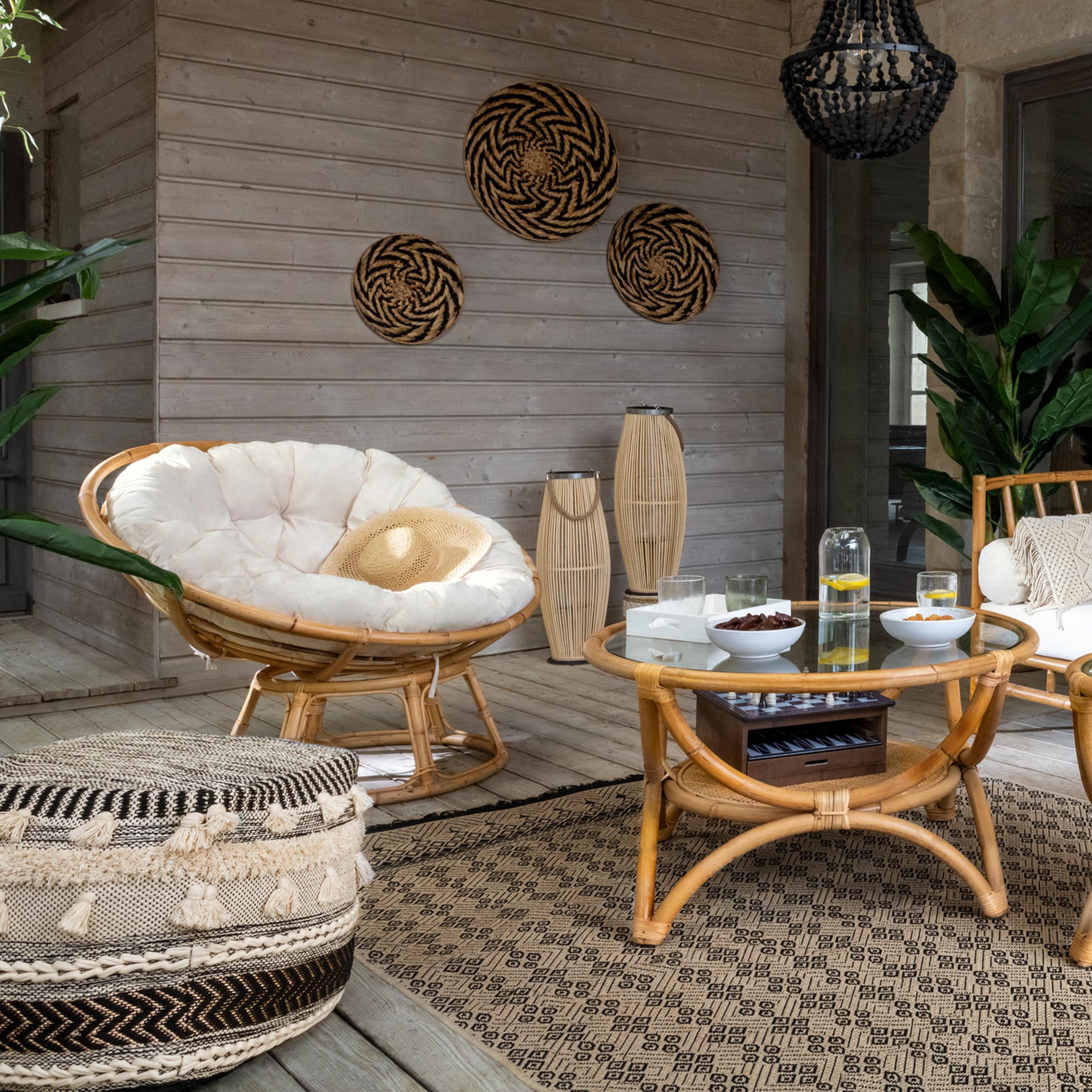 Atmosphera Créateur d'Intérieur - Fauteuil Seram en Rotin - Chaise Papasan Confortable avec Coussin - Intérieur et Extérieur - Mobilier de Jardin, Terrasse, Balcon, Salon