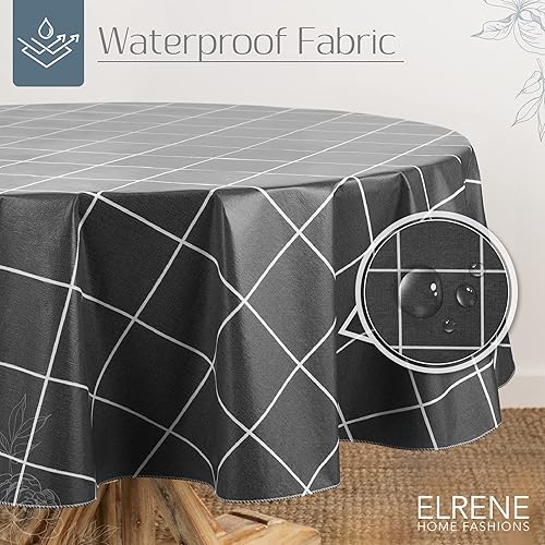 Miniatura 9 de Elrene Home Fashions Mantel de vinilo resistente al agua y a las manchas con respaldo de franela, 52 x 52 pulgadas, cuadrado, gris