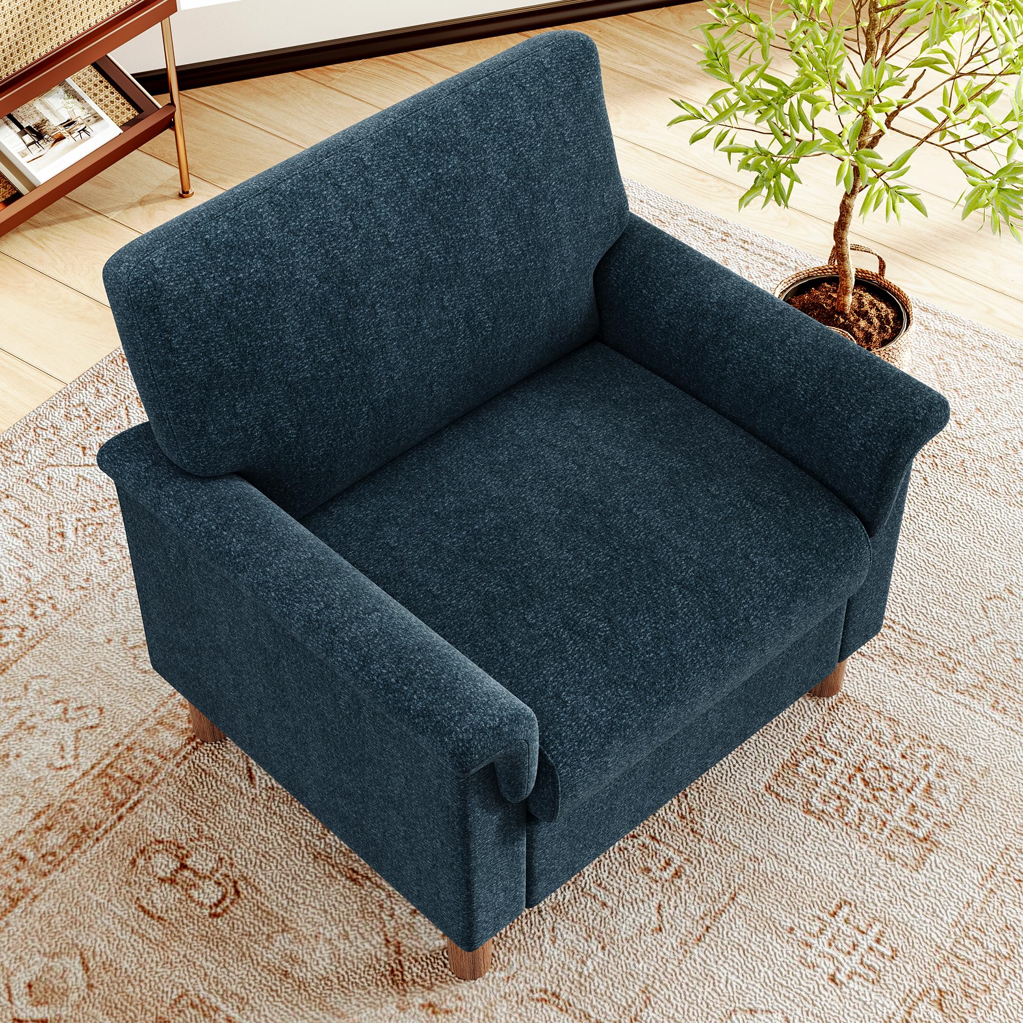 Vipbear Sessel Wohnzimmer, Modern Ohrensessel aus Chenille, Gepolsterter loungesessel, Gemütlicher Lesesessel für Schlafzimmer mit Armlehnen, Einzelsessel & Ecksessel, Einfache Montage, Blau