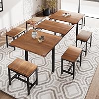 Vista 11 de iPormis Juego de mesa de comedor de 7 piezas con 6 taburetes, juego de mesa de cocina extensible de 63 pulgadas para 4-8 personas, mesa de comedor