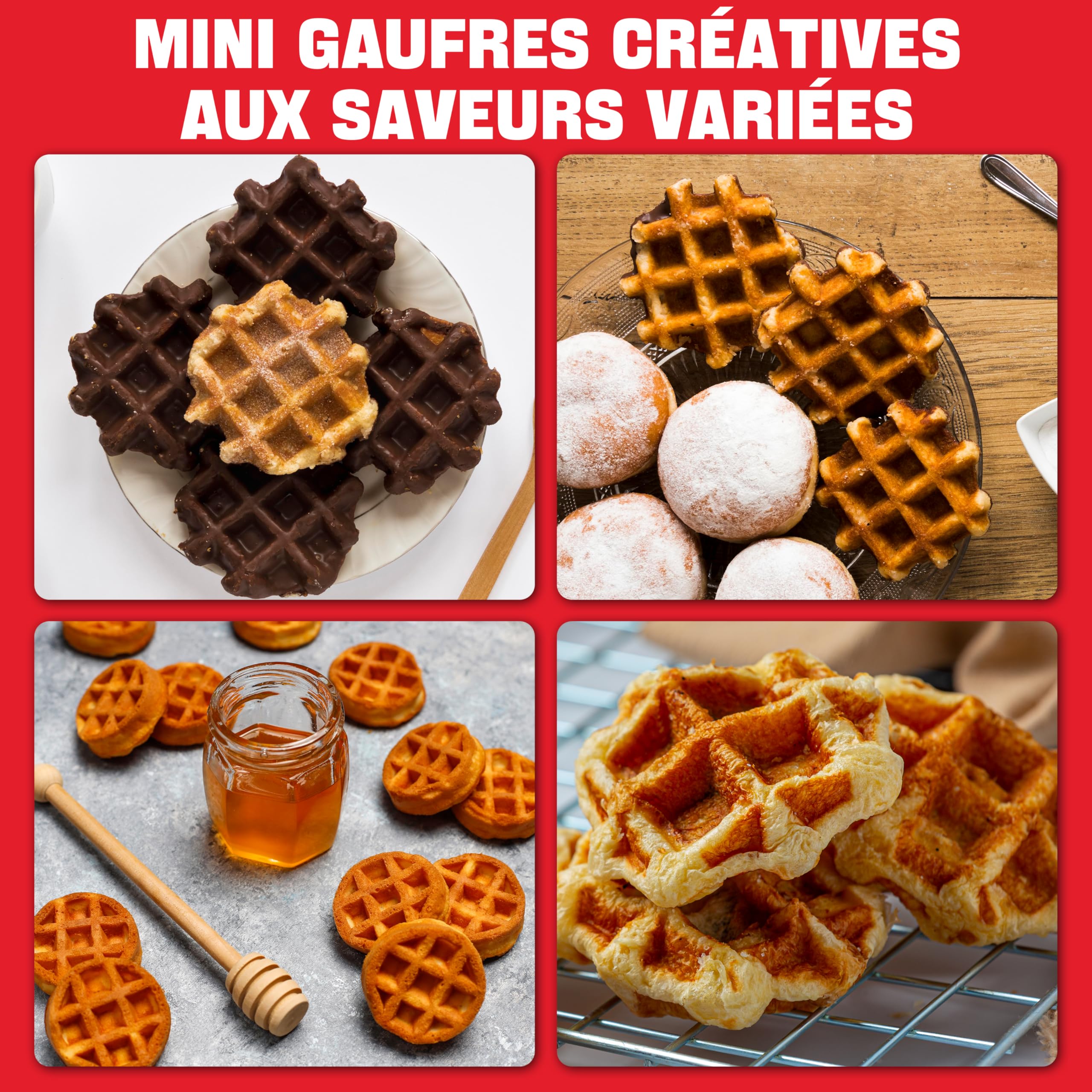SugarWhisk Mini Waffle Maker Enfants – Petites Gaufres 8x5 Cm Compact Anti-adhésif Recettes Incluses Blanc