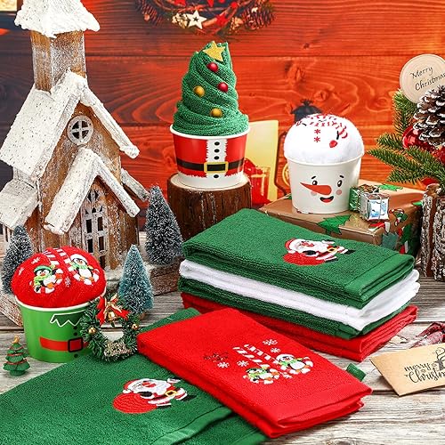 Miniatura 3 de Ganeen 12 toallas de Navidad de 18 x 12 pulgadas, toallas de cocina de mano de Navidad bordadas, absorbentes, de algodón suave, gruesas, toallas