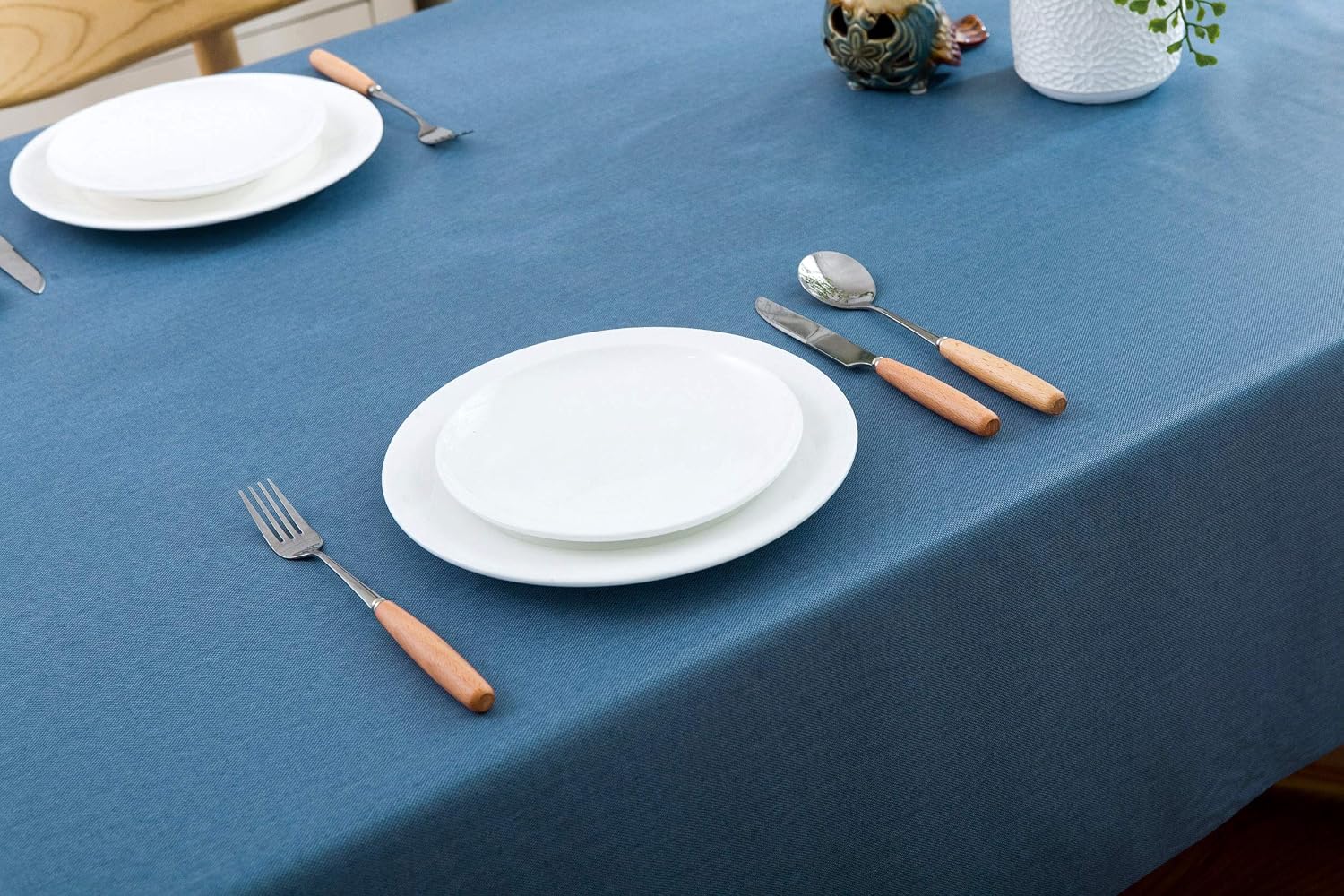 Lavin Rectangular Vinyl Tablecloth/Table Cover With Fabric Backing, Waterproof Heavy Duty Reusable Perfect for Everyday Use 54x78 Inch Navy Blue