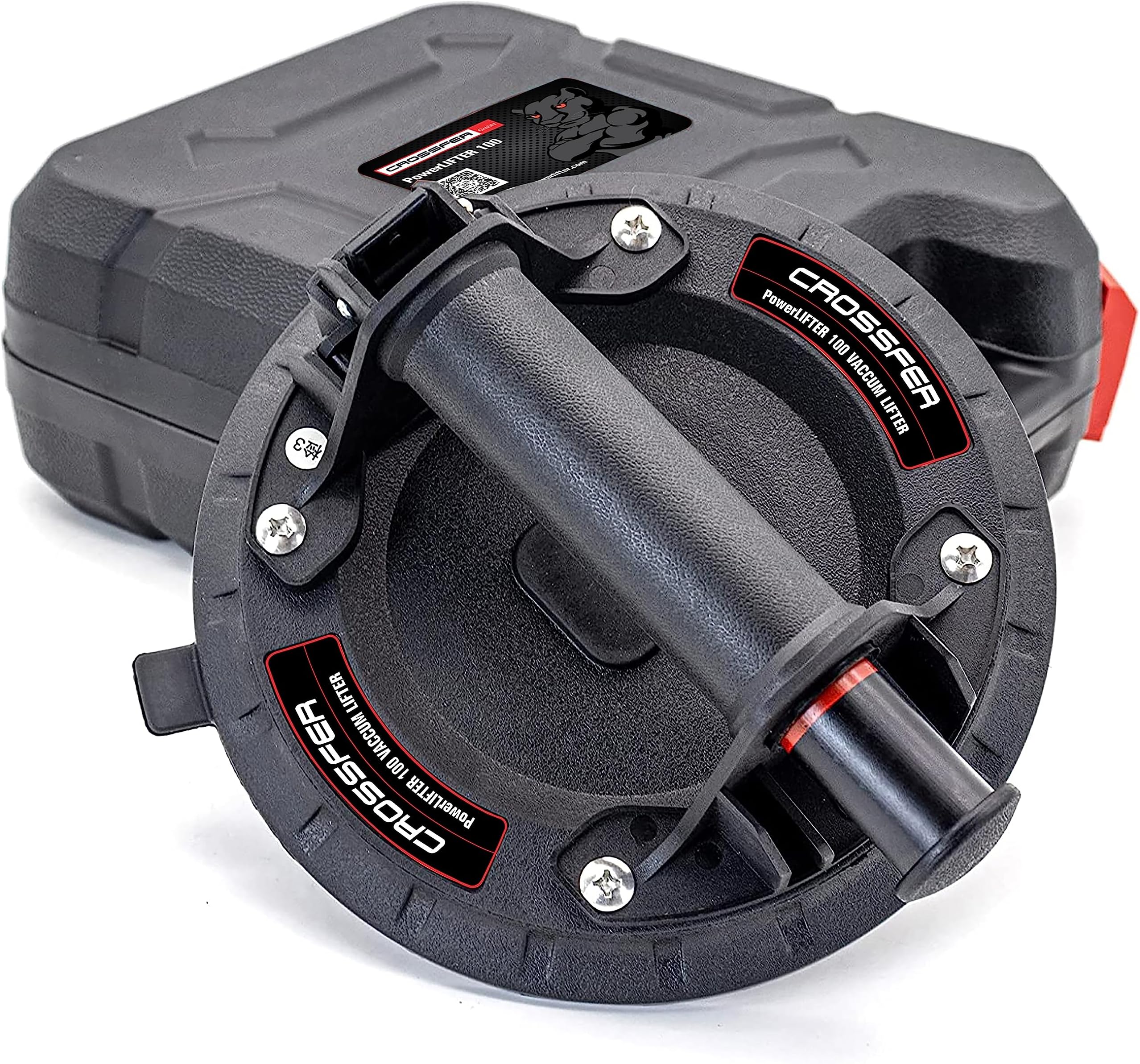 Glass Suction Lifter With Carry Case | 110 Kg Loading | 20 mm Seal Thickness | Vacuum Suction Cup | For Tiles, Stone, Wood, Glass, Concrete Pavers, Drywall | PowerLIFTER 100 | CROSSFER Germany